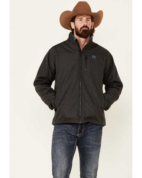 Cinch Men's Charcoal Logo Texture Zip-Front Bonded Jacket - Big, Charcoal, hi-res