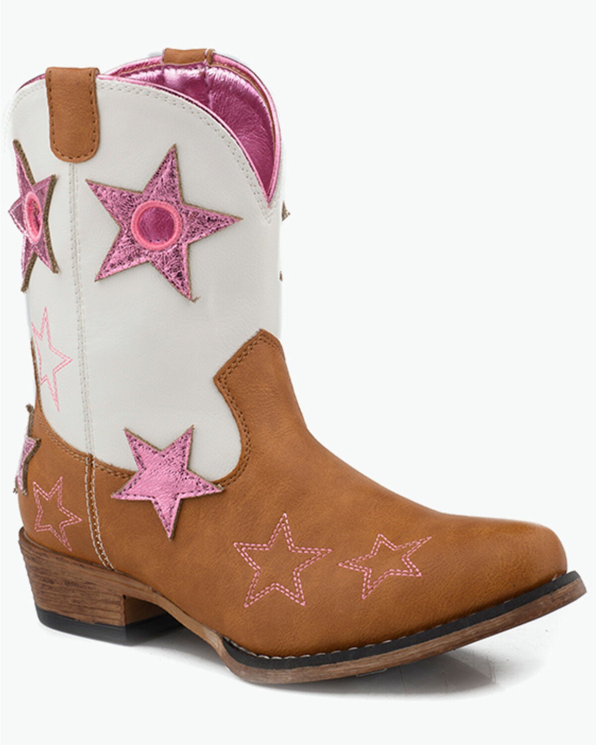 Roper Little Girls' Star Rodeo Western Boots - Snip Toe, Tan, hi-res