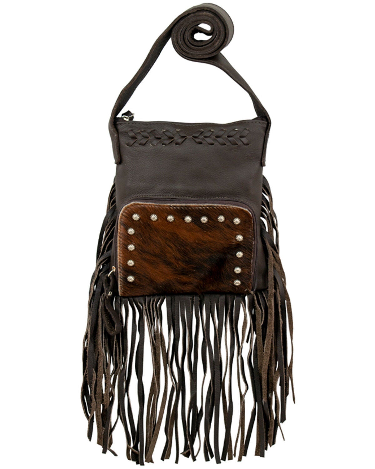 American West Women's Brindle-Hair On Fringe Handbag, Chocolate, hi-res