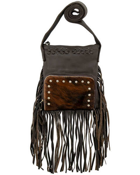 Image #1 - American West Women's Brindle-Hair On Fringe Handbag, Chocolate, hi-res