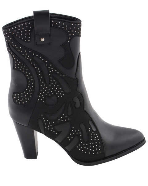Milwaukee Leather Women's Studded Overlay Western Boots - Pointed Toe, Black, hi-res