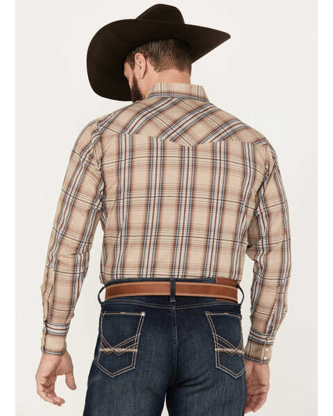 Image #4 - Ely Walker Men's Plaid Print Long Sleeve Pearl Snap Western Shirt, Beige/khaki, hi-res