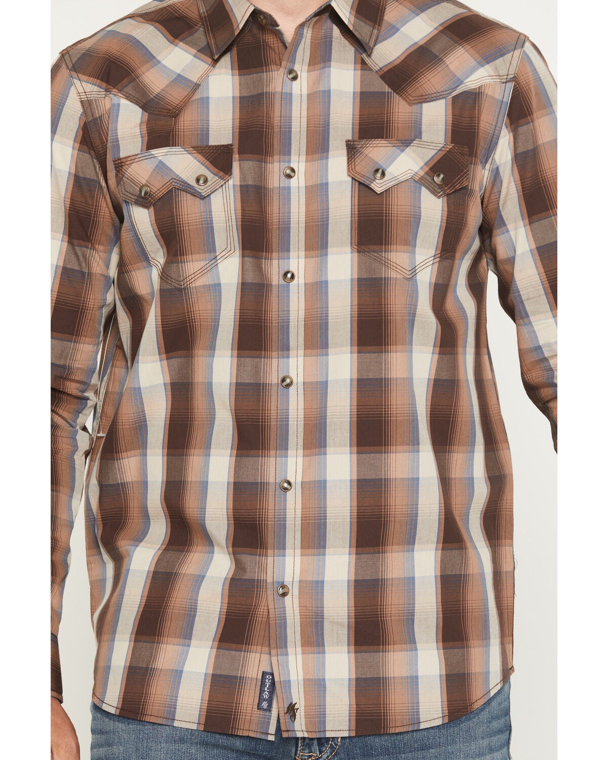 Image #3 - Moonshine Spirit&reg; Men's Claim Jump Plaid Print Snap Western Shirt, Brown, hi-res