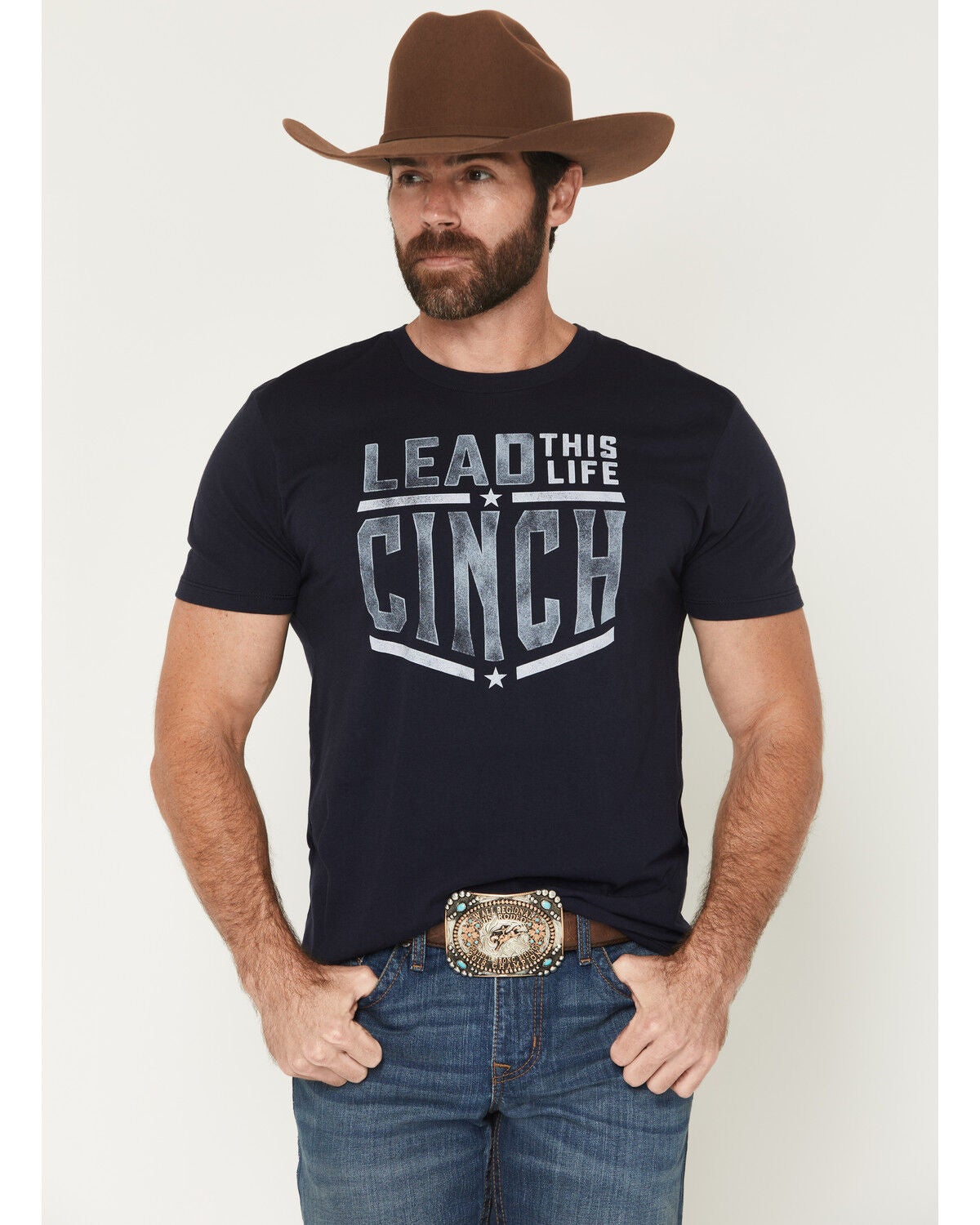 Cinch Men's Boot Barn Exclusive Lead This Life Short Sleeve Graphic T-Shirt, Navy, hi-res