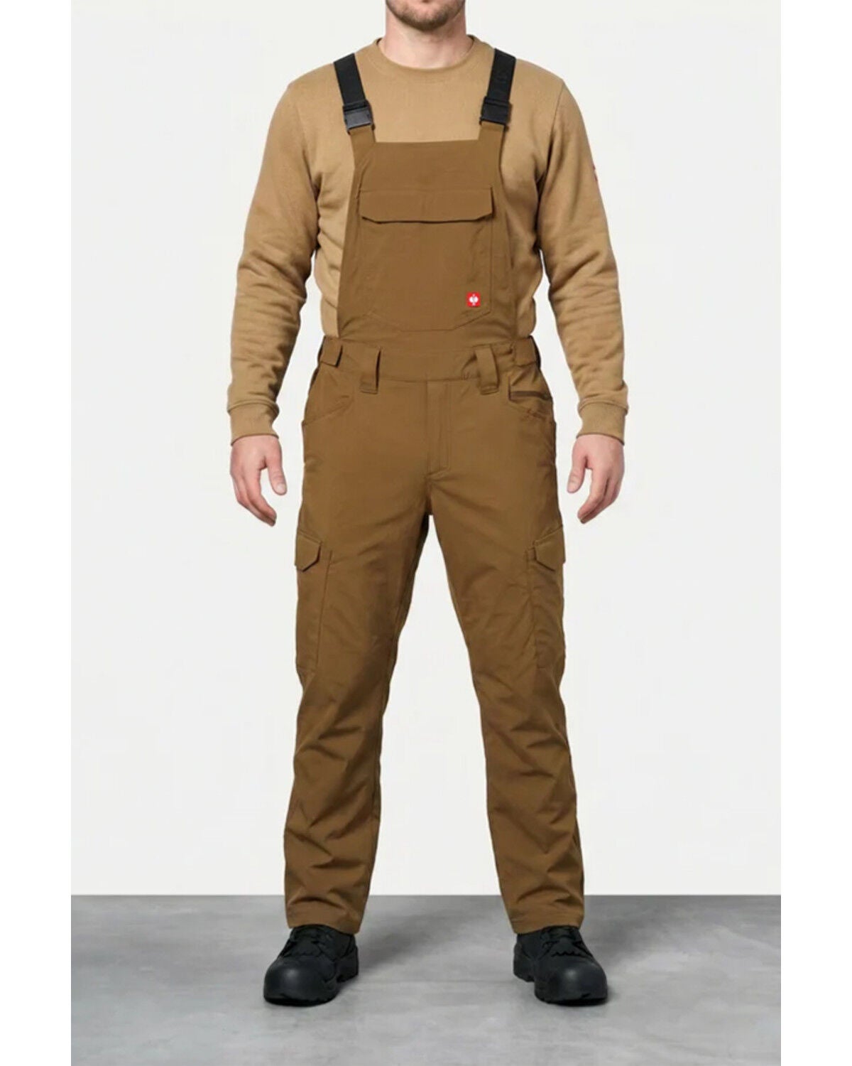 Strauss Men's Stretch Ripstop Cargo Work Bib Overalls, Brown, hi-res
