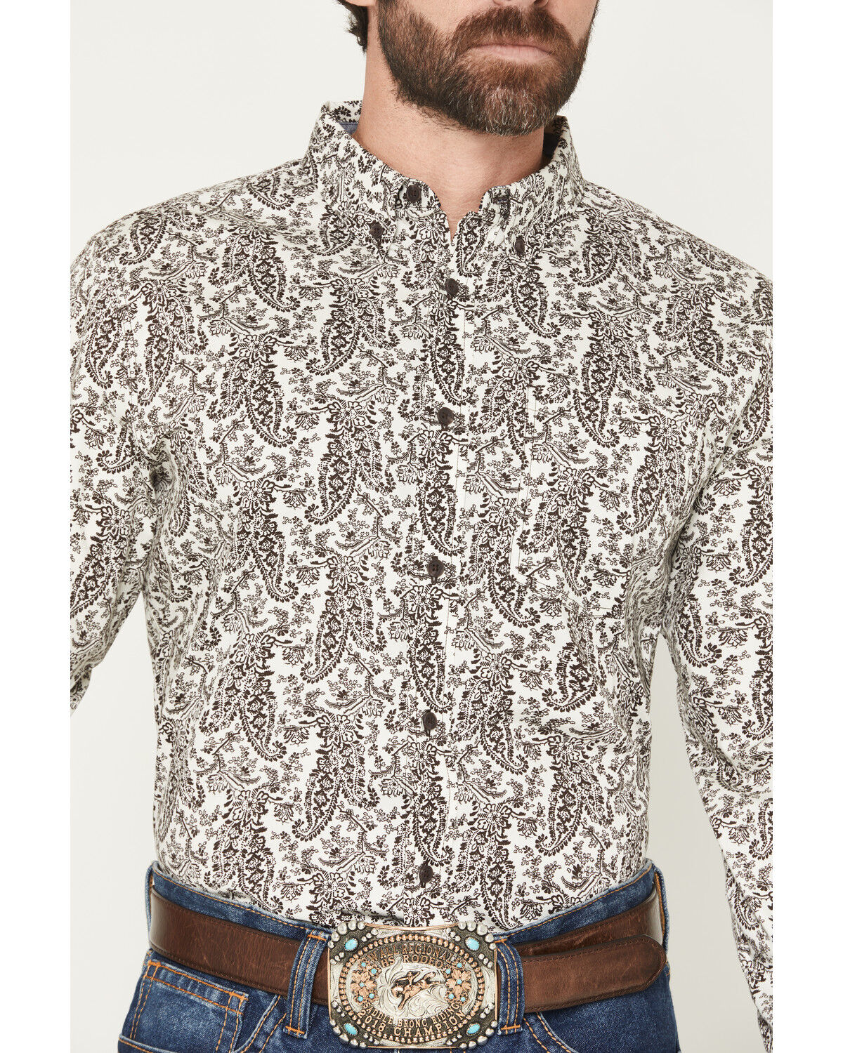 Image #3 - Cody James Men's Dagget 2.0 Paisley Print Long Sleeve Button-Down Stretch Western Shirt, Brown, hi-res