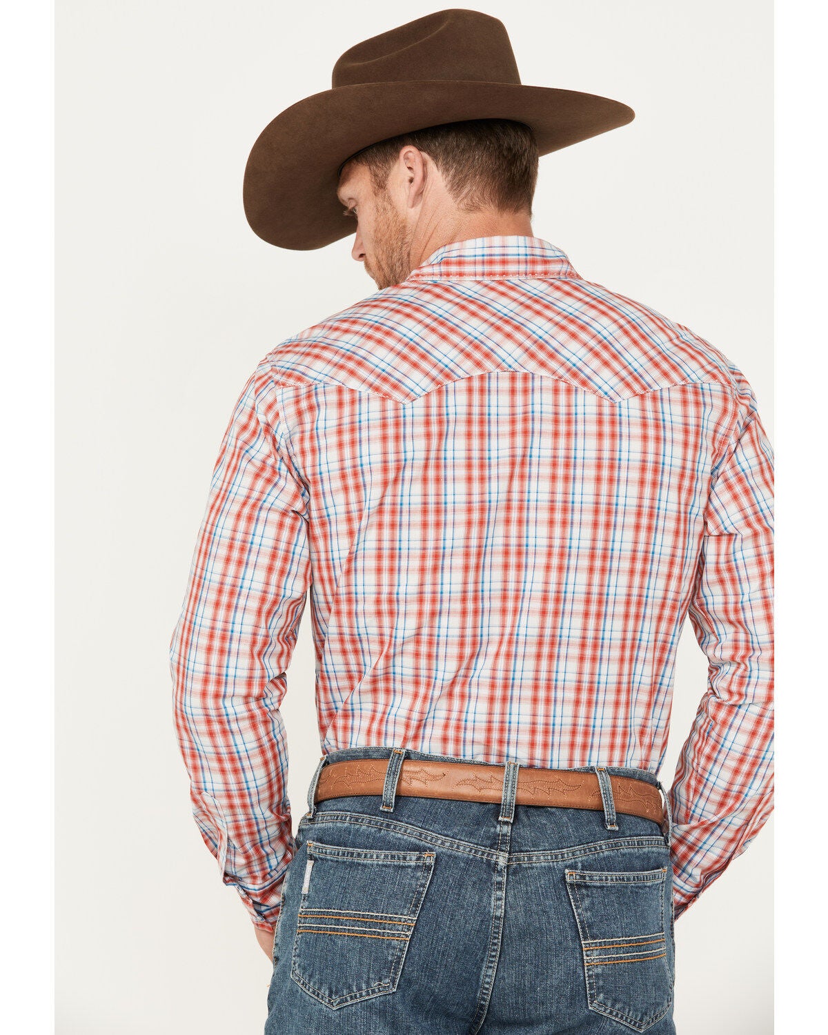 Image #4 - Wrangler Men's Plaid Print Long Sleeve Pearl Snap Western Shirt, , hi-res