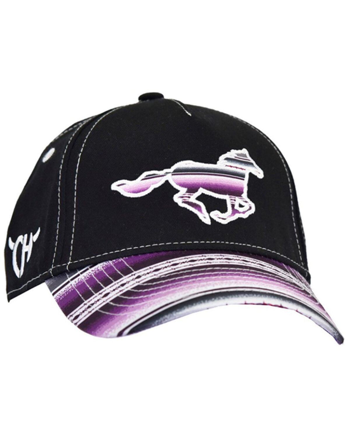 Image #1 - Cowgirl Hardware Girls' Serape Striped Running Horse Ball Cap, Purple, hi-res