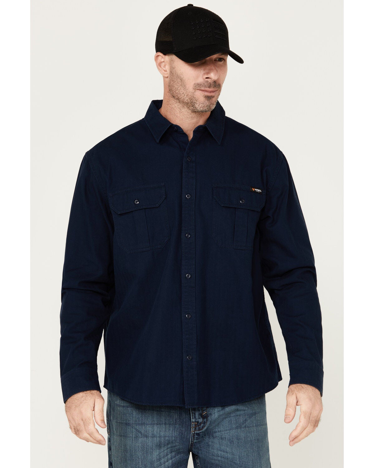 Hawx Men's Long Sleeve Button-Down Work Shirt, Navy, hi-res