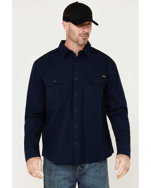 Hawx Men's Long Sleeve Button-Down Work Shirt , Navy, hi-res