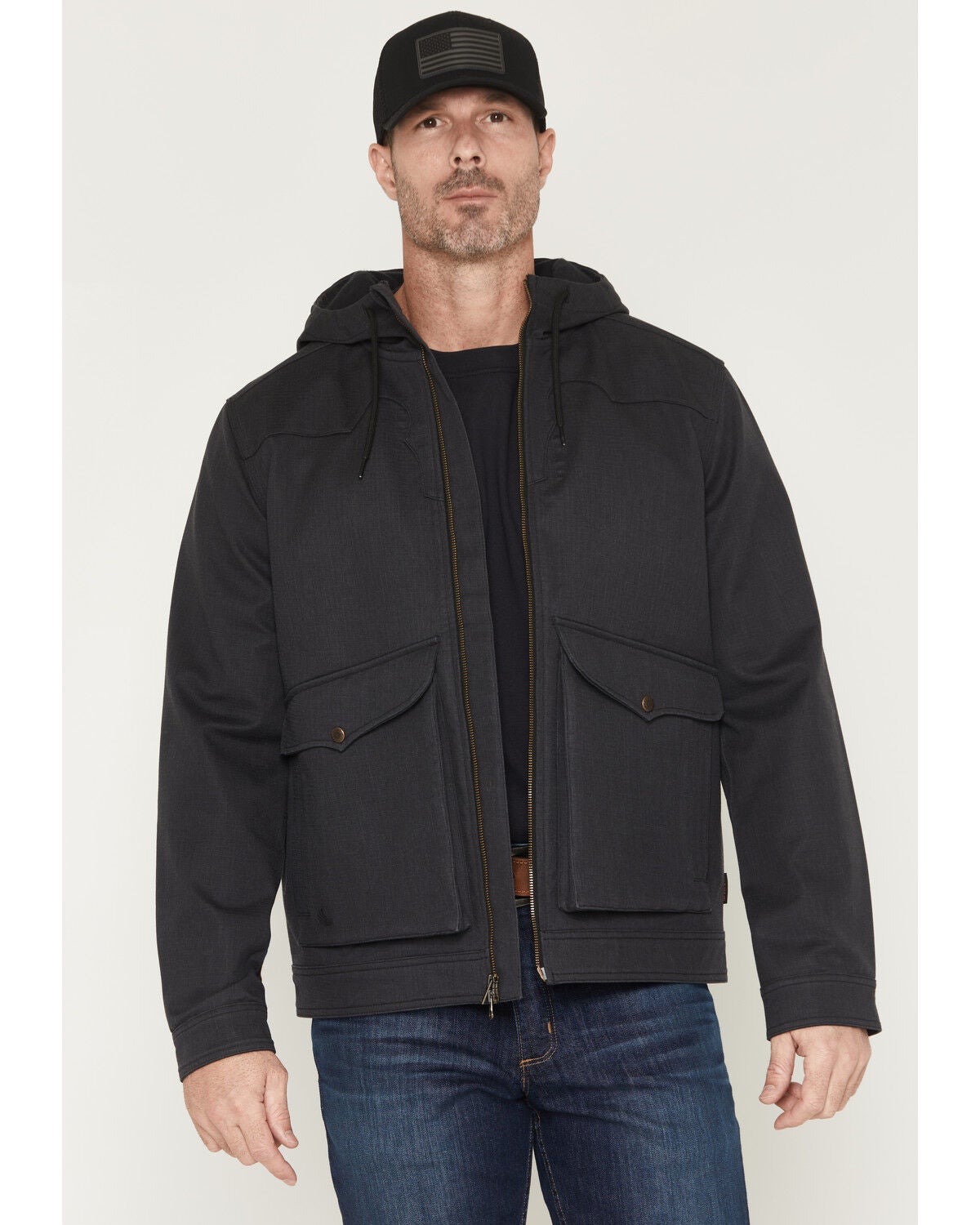 Image #1 - Cody James Men's FR Harrisburg Hooded Softshell Jacket, Black, hi-res