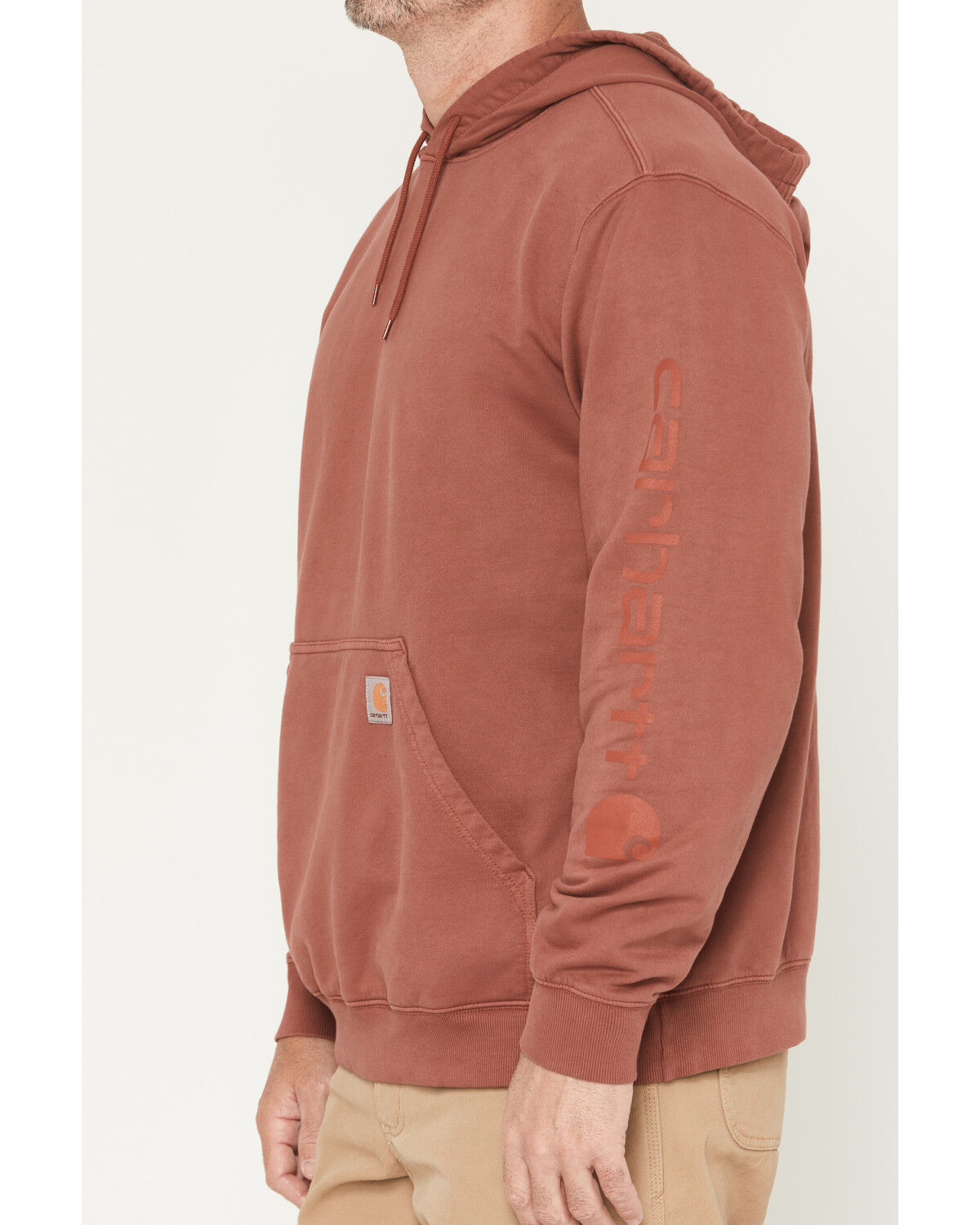 Image #3 - Carhartt Men's Re-Engineered Relaxed Fit Midweight Garment Dyed French Terry Graphic Hooded Sweatshirt, Dark Red, hi-res