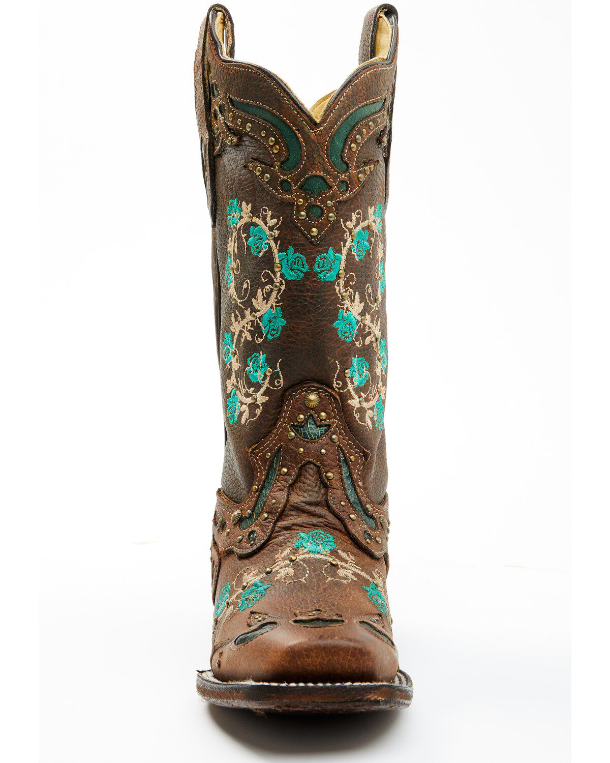 Image #5 - Corral Women's Studded Floral Embroidery Western Boots - Square Toe, , hi-res