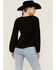 Very J Women's Textured V-Neck Peasant Babydoll Top, Black, hi-res