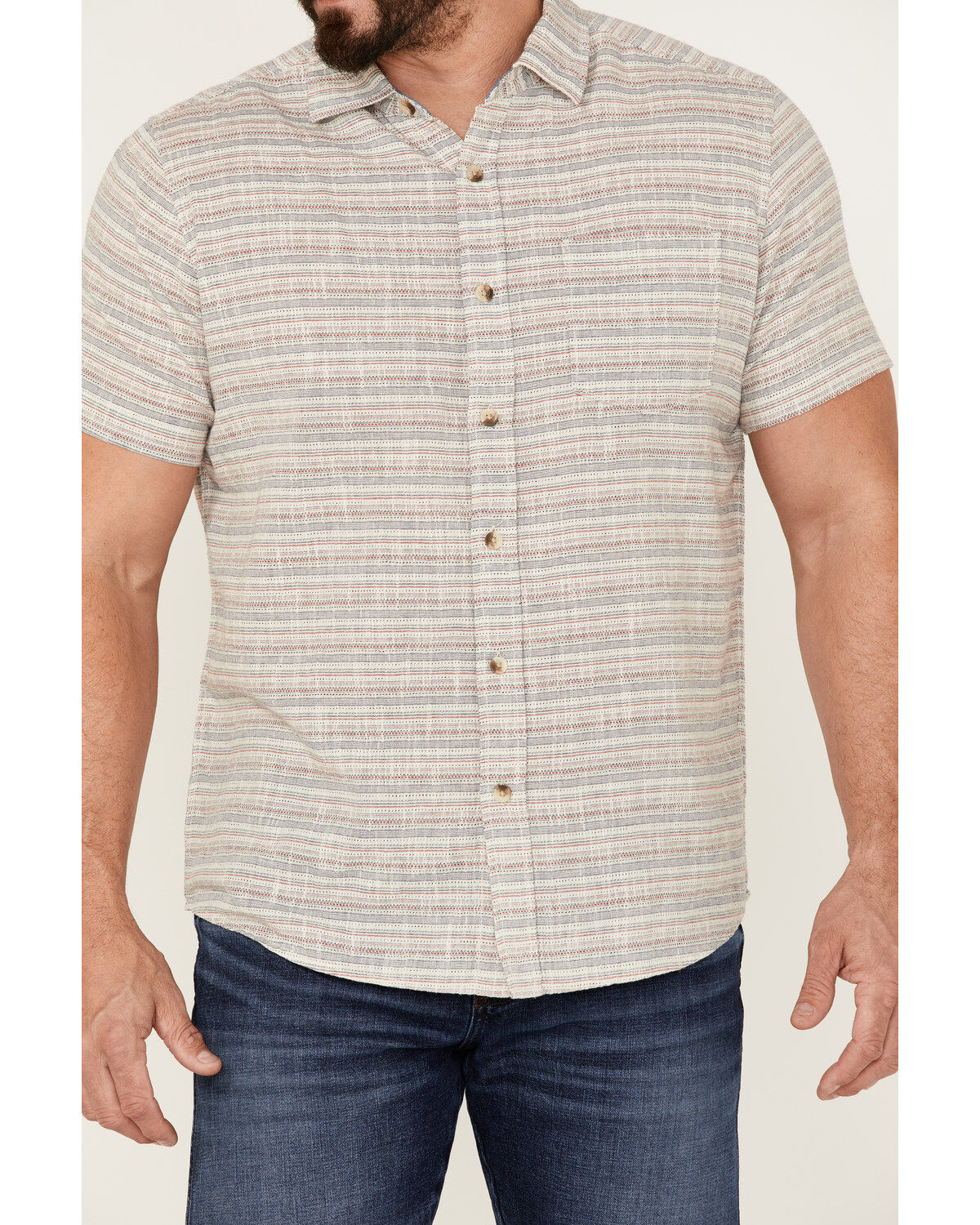 Image #3 - North River Men's Dobby Horizontal Stripe Short Sleeve Button Down Western Shirt, White, hi-res