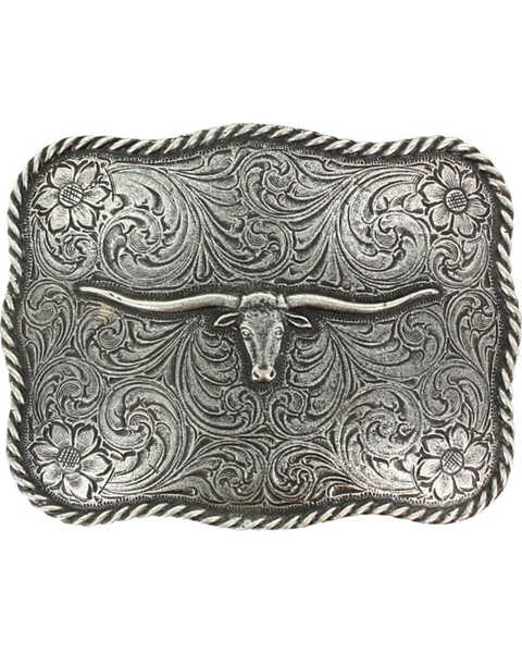 Cody James® Men's Texas Long Horn Belt Buckle, Silver, hi-res