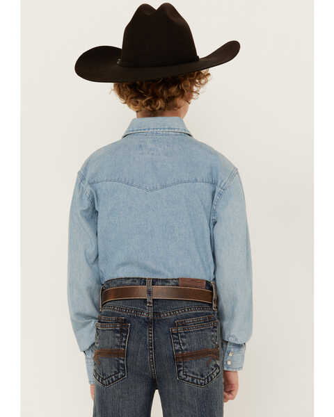 Image #4 - Wrangler Boys' Denim Long Sleeve Snap Western Shirt, Stonewash, hi-res