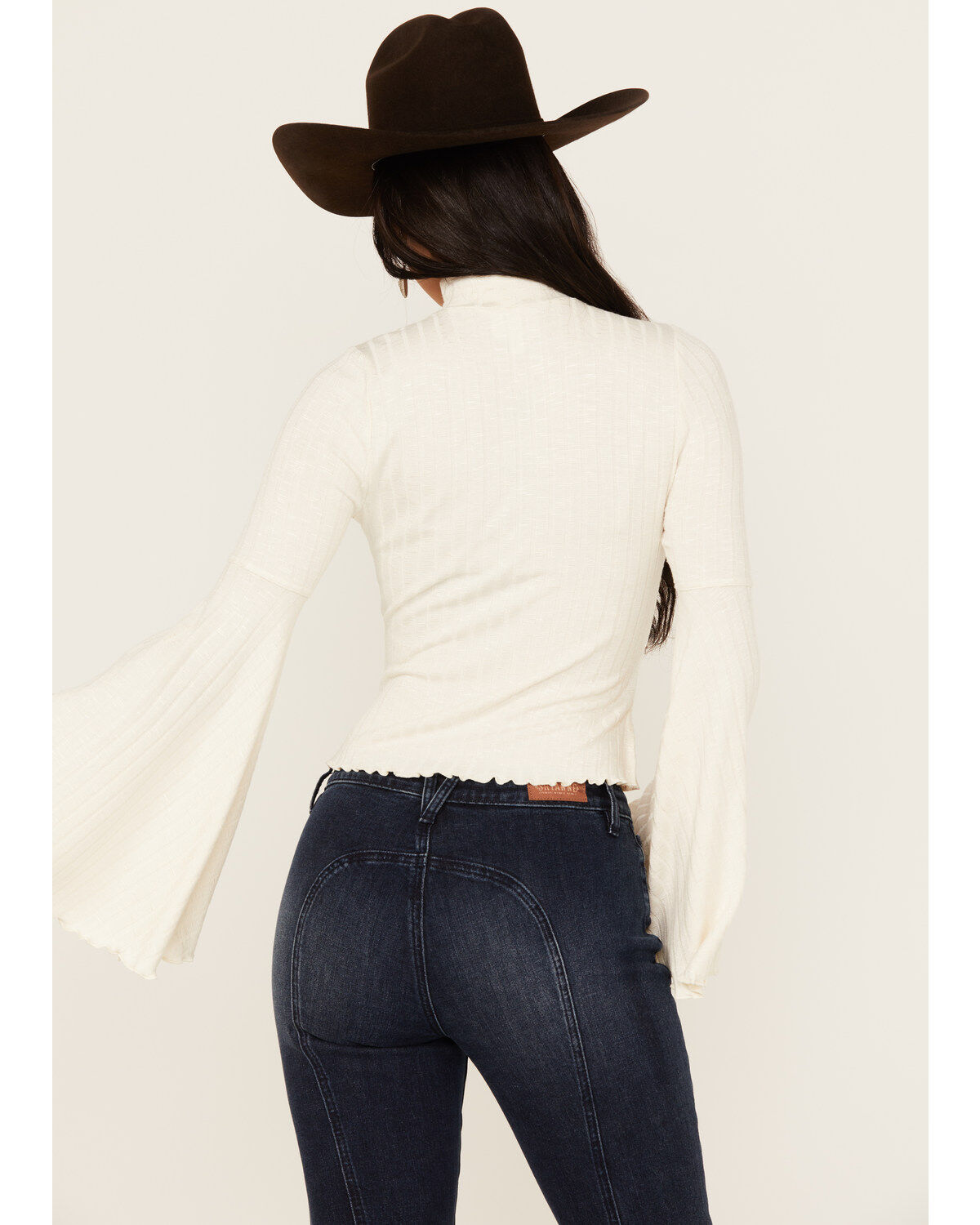 Image #4 - Shyanne Women's Rib Knit Mock Neck Bell Sleeve Top, Cream, hi-res