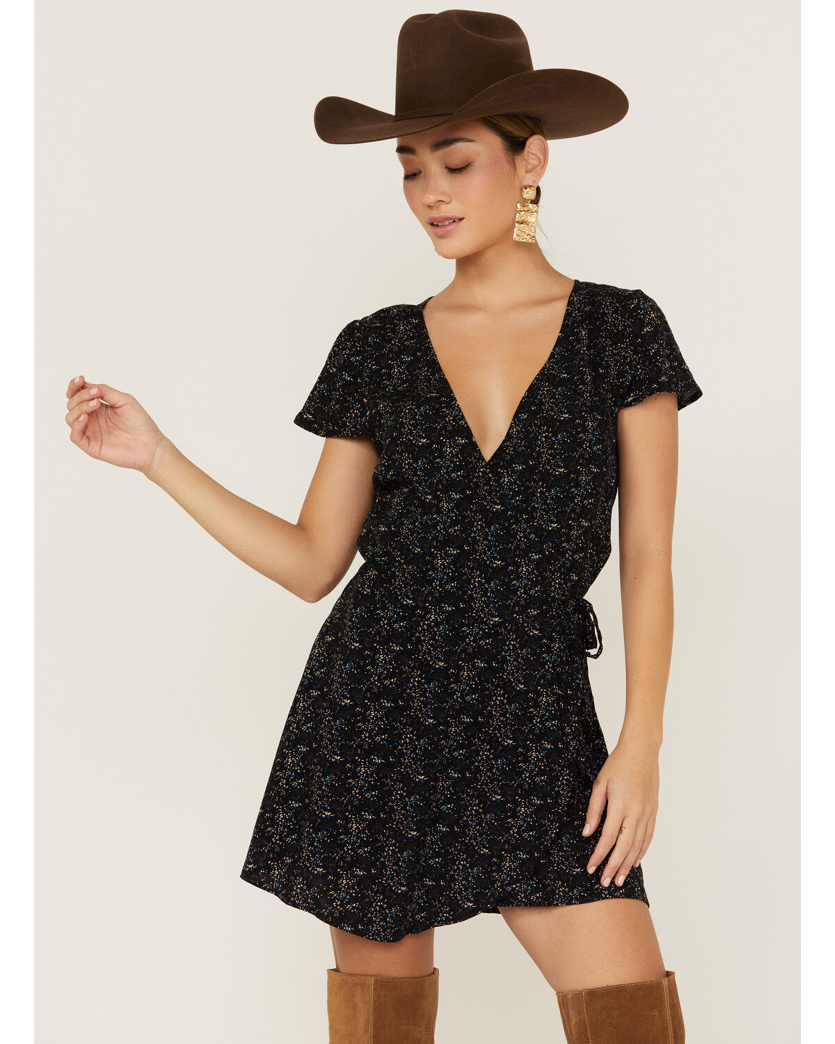 Image #4 - Beyond The Radar Women's Black Ditsy Floral Print Romper, , hi-res