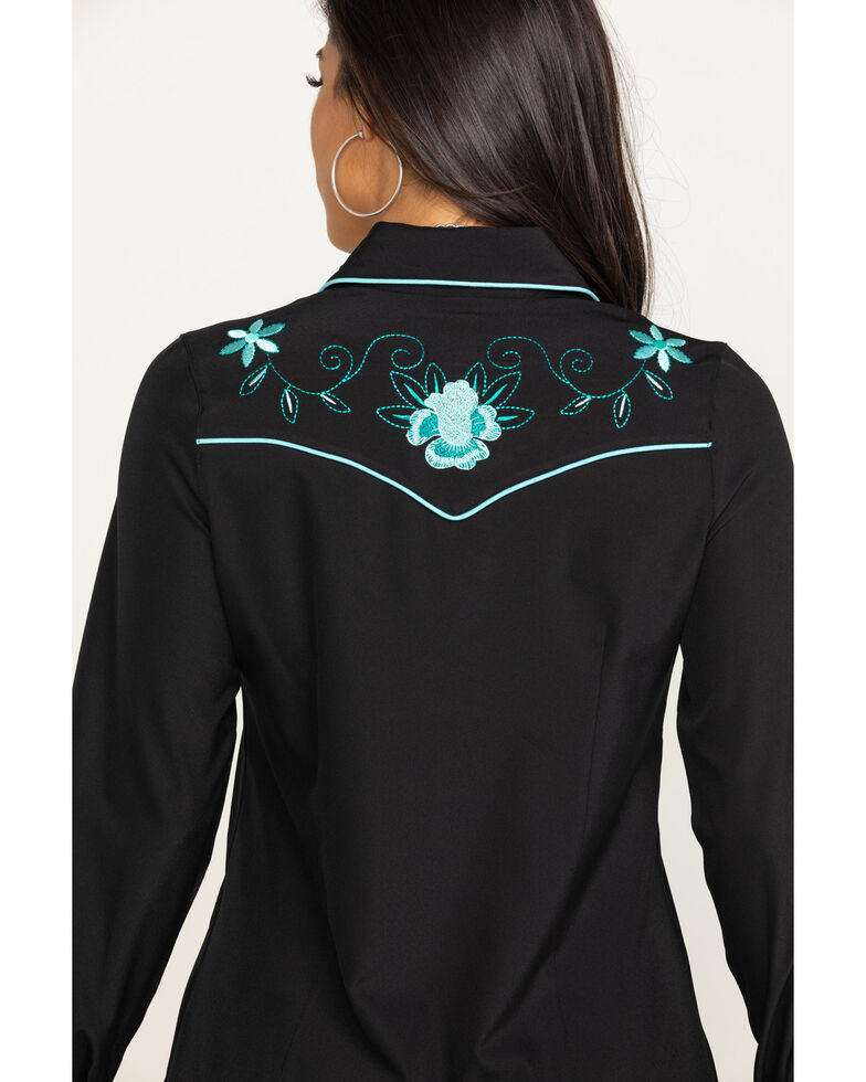 Old West Women S Black Embroidered Long Sleeve Western Shirt Dress