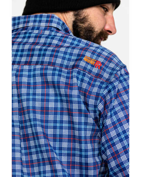 Image #5 - Ariat Men's Collins FR Plaid Print Long Sleeve Button Down Work Shirt, Blue, hi-res