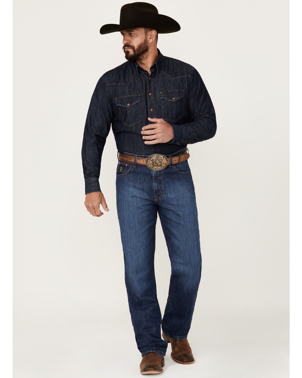 Cinch Men's Black Label Dark Wash Loose Fit Tapered Denim Jeans, Dark Blue, hi-res