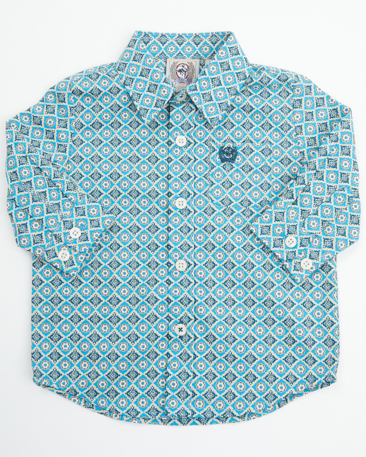 Cinch Infant Boys' Printed Long Sleeve Button-Down Western Shirt, Blue, hi-res