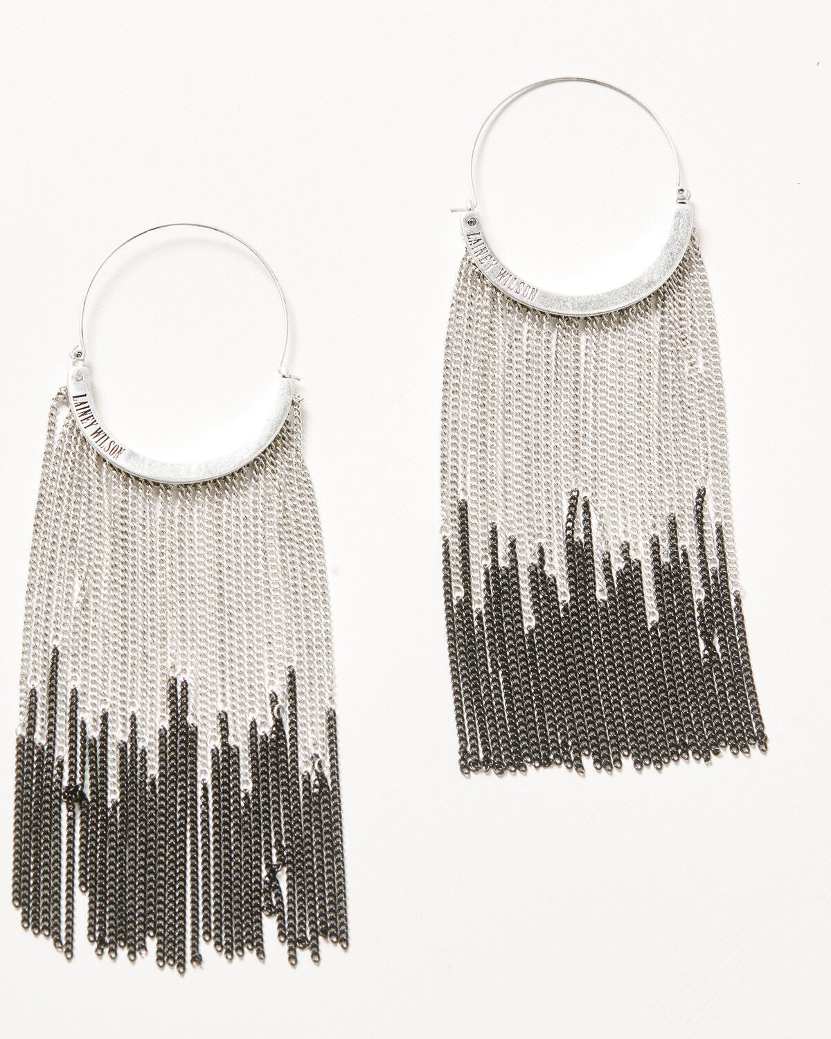 Lainey Wilson Women's Hoop with Chain Fringe Earrings, Silver, hi-res