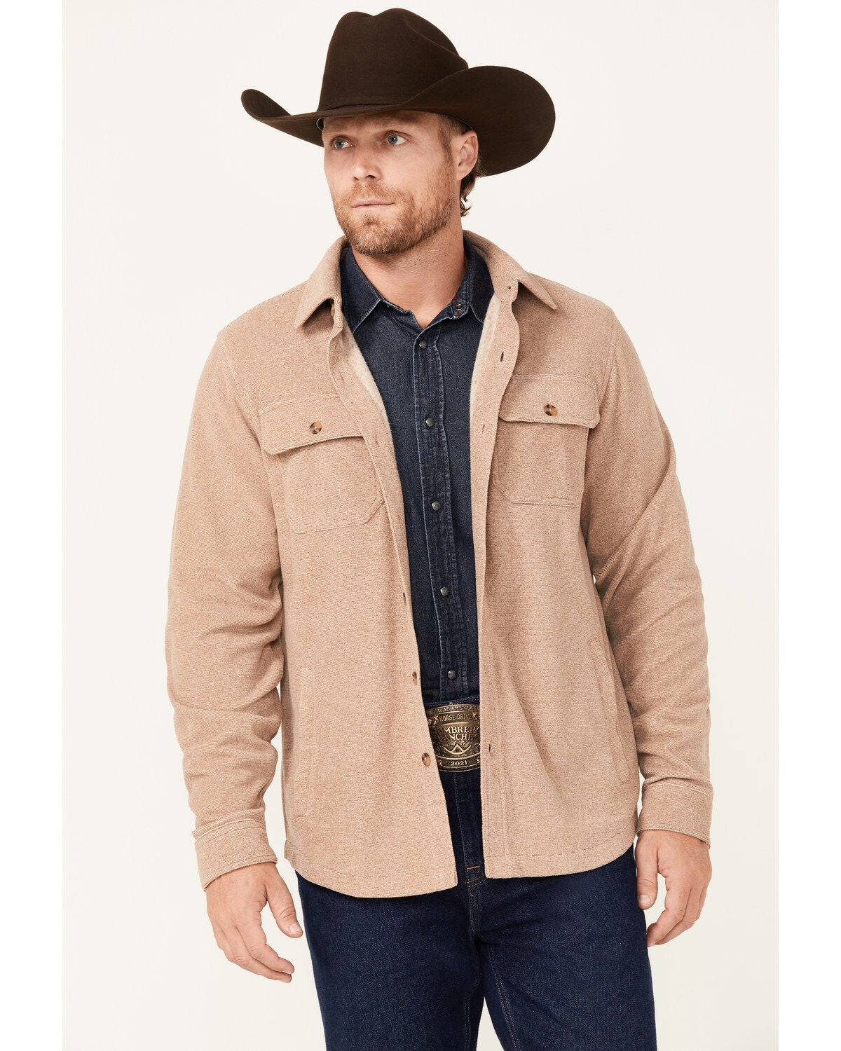 Cinch Men's Polar Fleece Long Sleeve Button-Down Shirt, Tan, hi-res