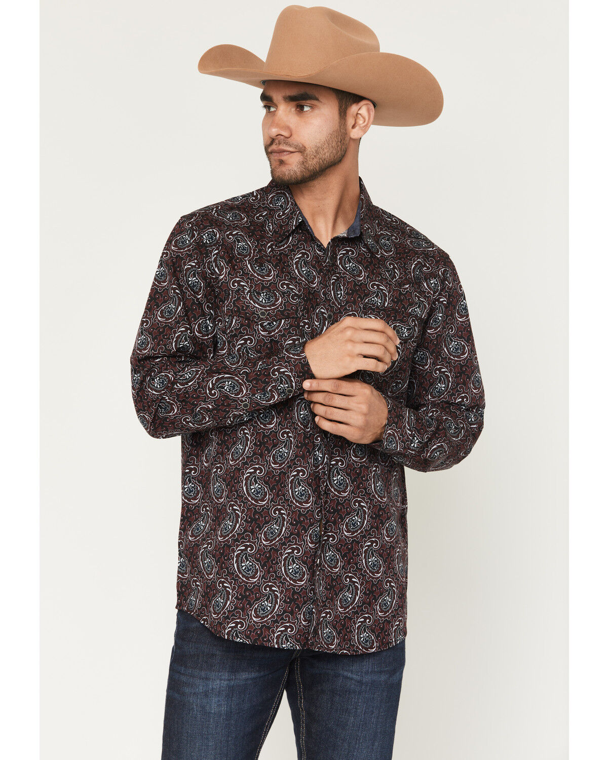 Moonshine Spirit Men's Lava Paisley Print Long Sleeve Snap Western Shirt