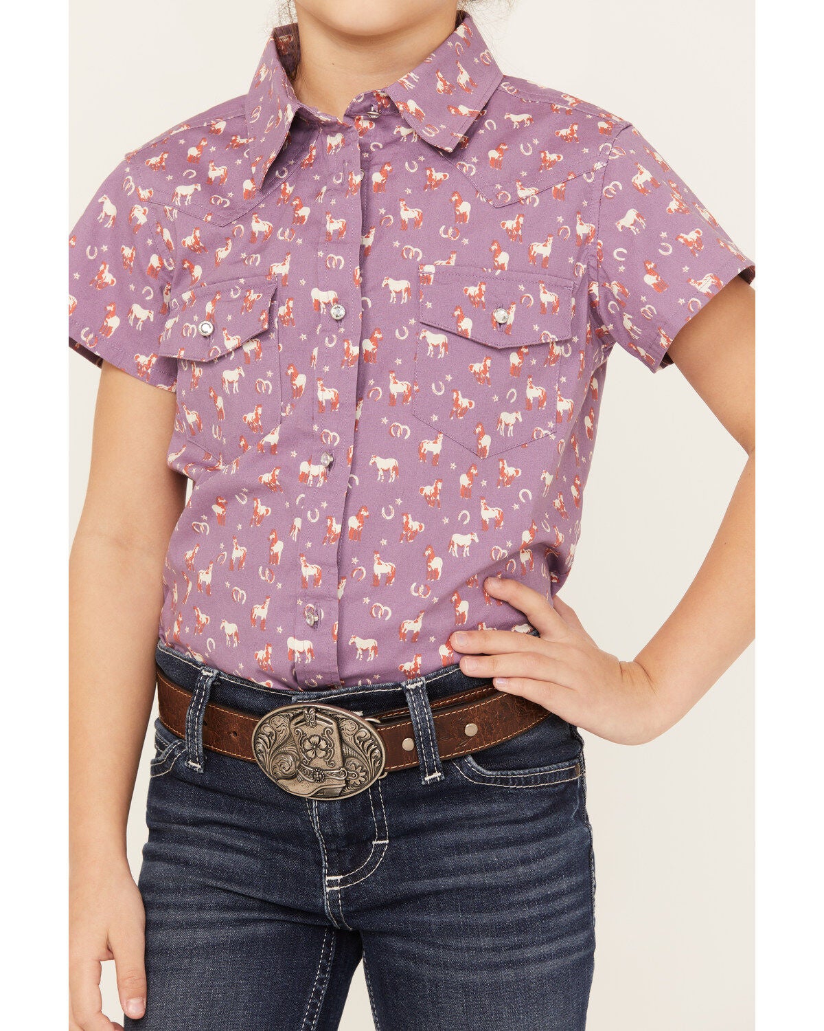 Image #3 - Shyanne Girls' Printed Short Sleeve Button-Down Western Stretch Shirt, , hi-res