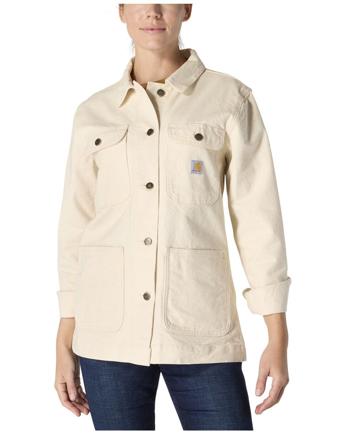 Image #2 - Carhartt Women's Rugged Flex® Loose Fit Canvas Chore Jacket, Cream, hi-res