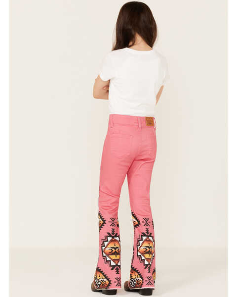 Ranch Dress'n Girls' Sedona Southwestern Print Super Flare Jeans, Pink, hi-res