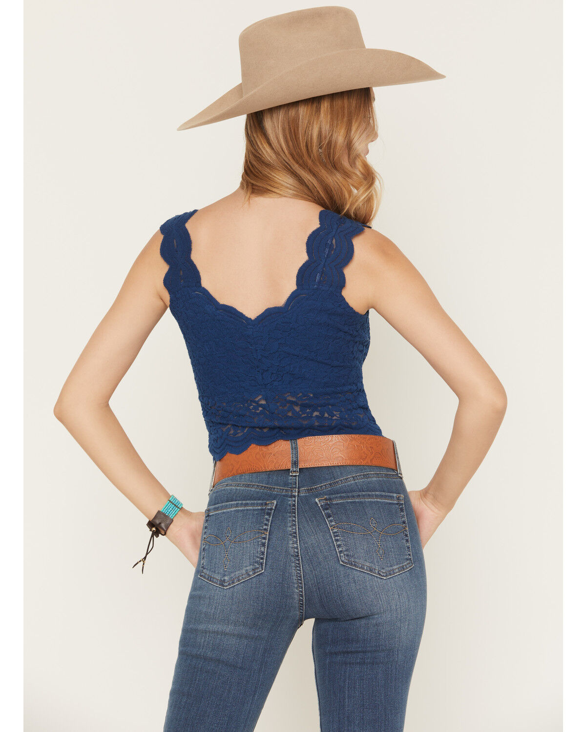 Image #4 - Shyanne Women's Solid Lace Tank Top, Navy, hi-res