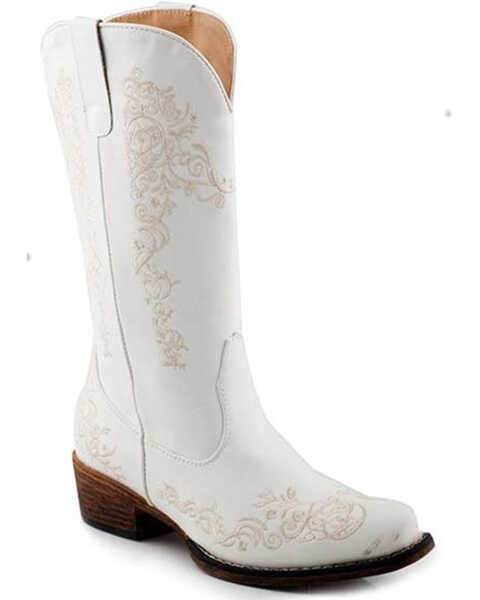 Roper Women's Riley Scroll Western Performance Boots - Snip Toe, White