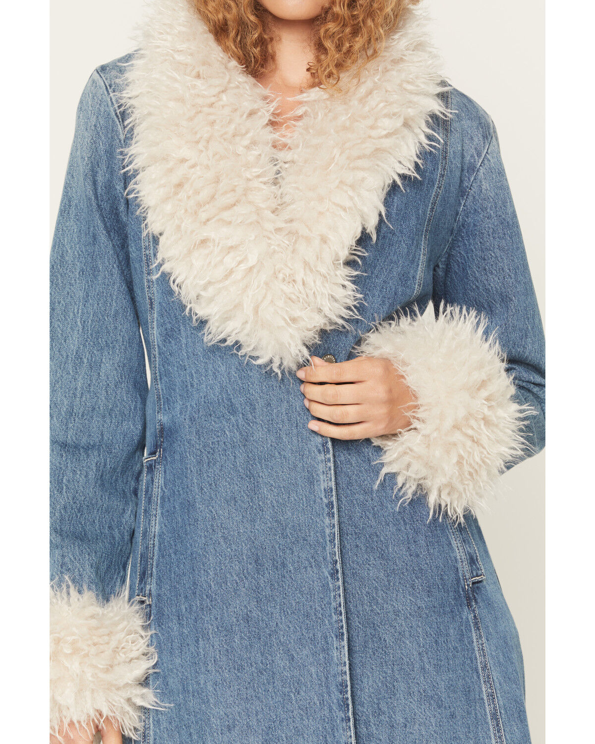 Image #3 - Idyllwind Women's Thistle Long Denim Fur Collar Trench Coat, Dark Wash, hi-res