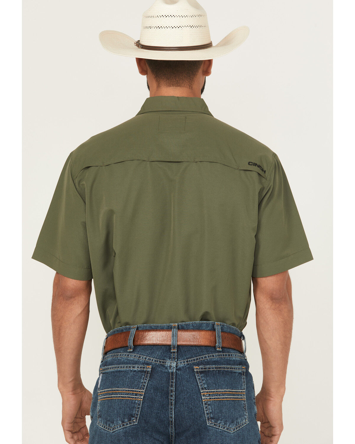 Image #4 - Cinch Men's Solid Short Sleeve Button-Down Performance Stretch Western Shirt, Green, hi-res