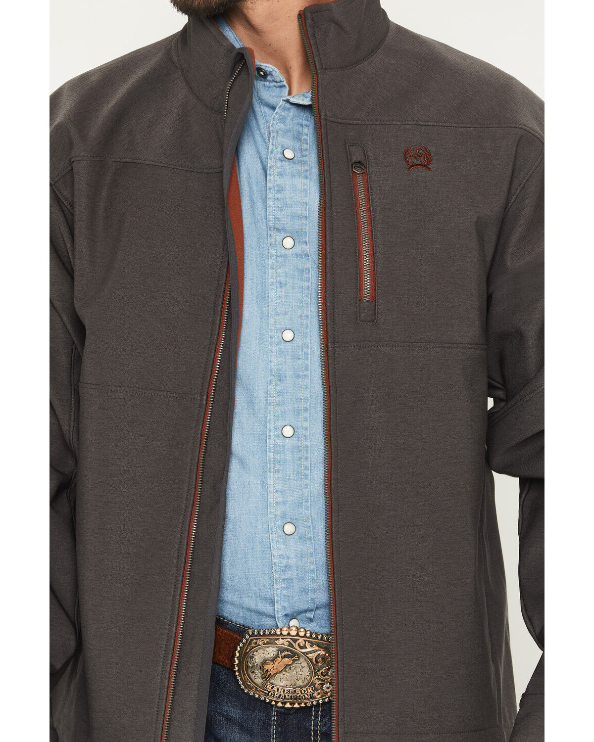 Image #3 - Cinch Men's Bonded Softshell Jacket, Charcoal, hi-res
