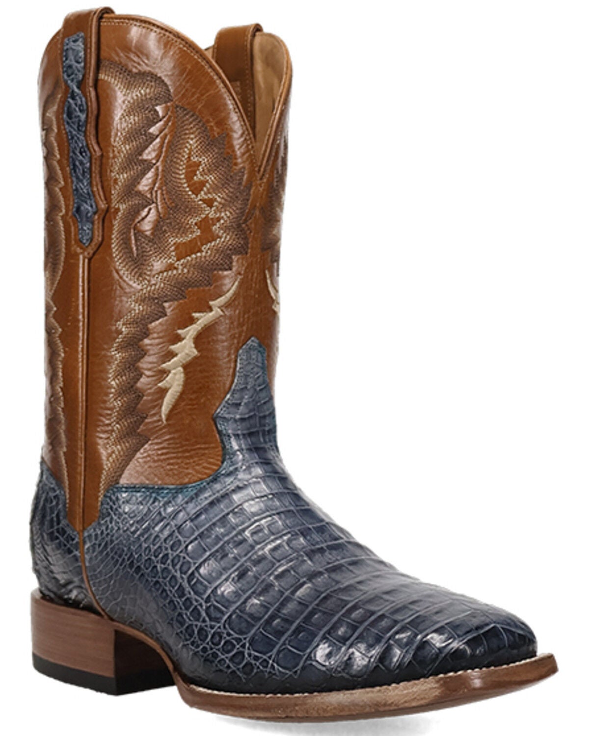 El Dorado Men's Exotic Caiman Belly Western Boots - Broad Square Toe, Blue, hi-res