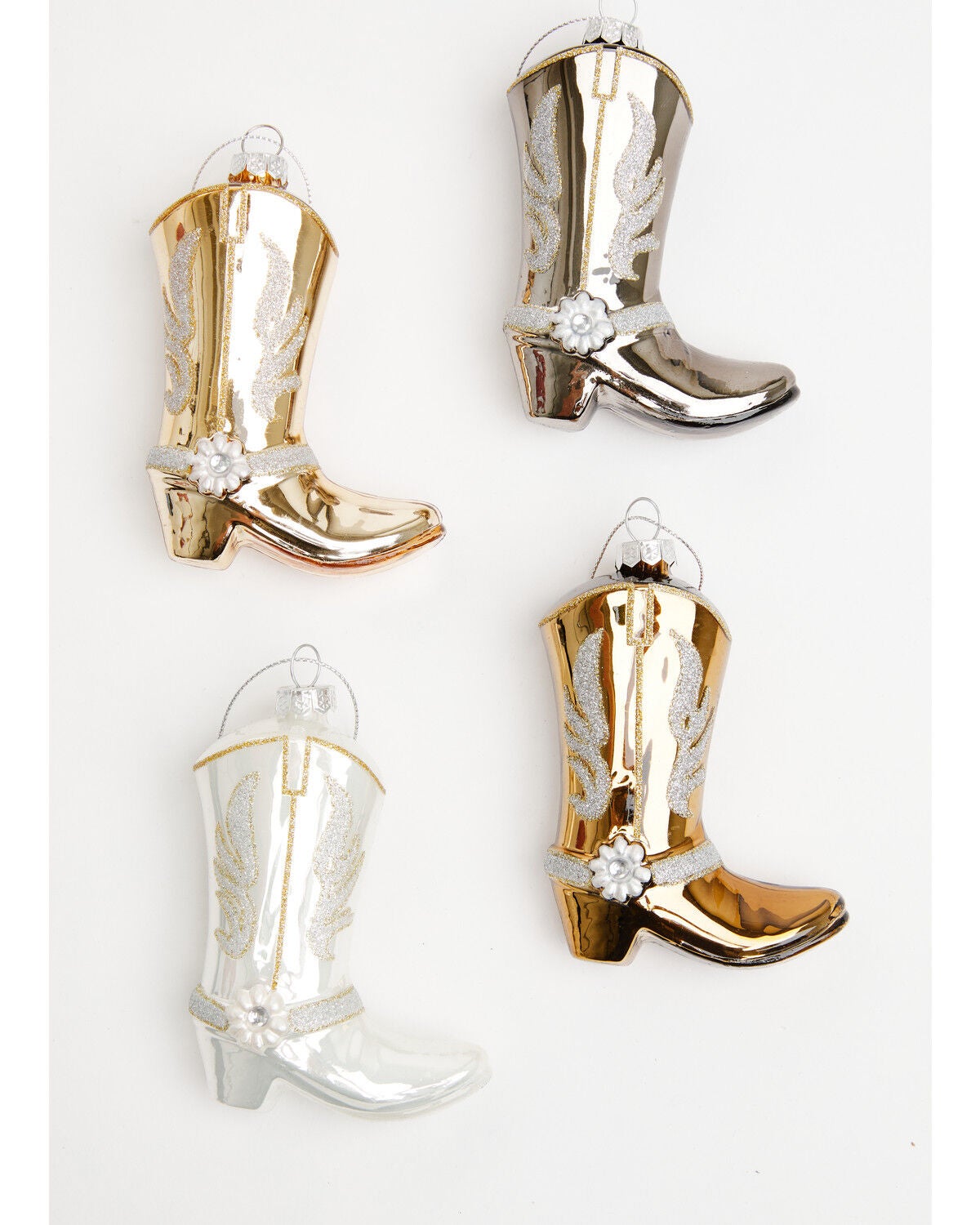 Boot Barn Cowboy Boots Glass Christmas Ornament Set - 4 Piece, Natural, hi-res