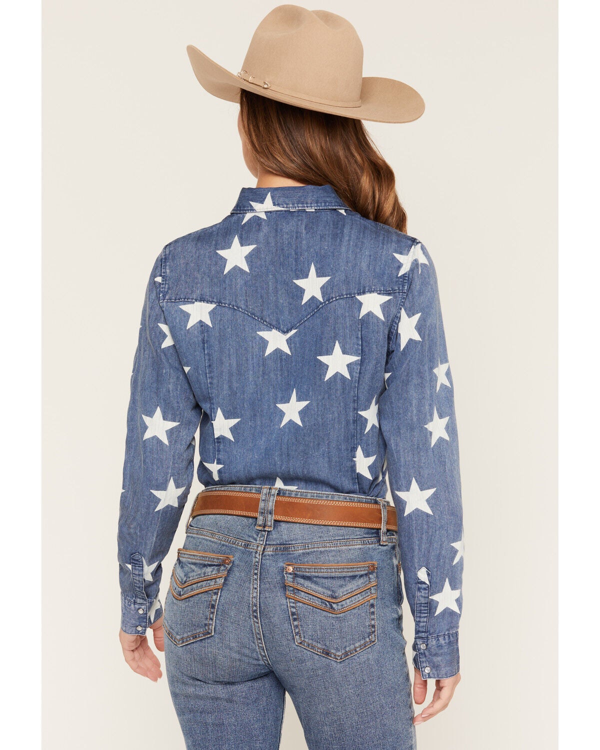 Image #4 - Shyanne Women's The Stars Long Sleeve Snap Denim Shirt, Light Wash, hi-res