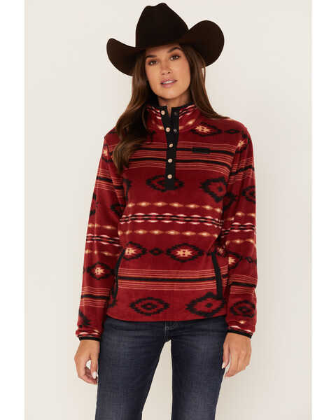 Cinch Women's Southwestern Print Fleece Sweater, Red, hi-res