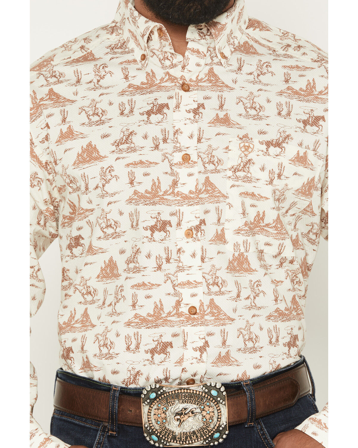Image #3 - Ariat Men's Saint Conversation Print Long Sleeve Button-Down Western Shirt, Cream, hi-res