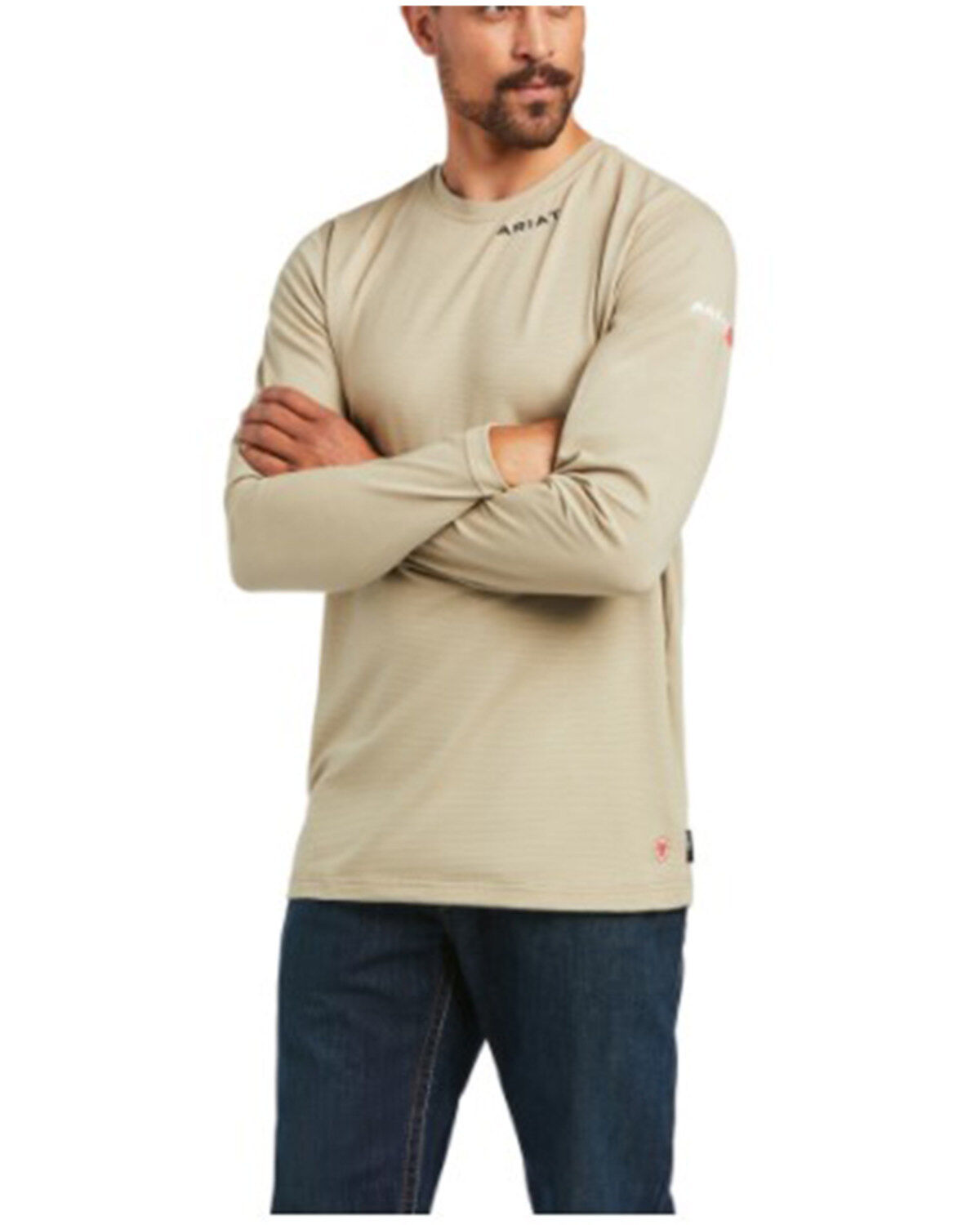 Image #1 - Ariat Men's FR Solid Base Layer Long Sleeve Work T-Shirt, Beige/khaki, hi-res