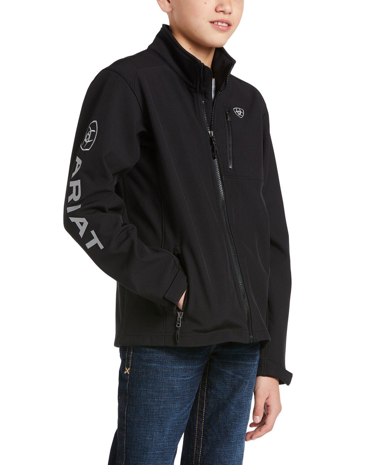 Ariat Boys' Logo Softshell Jacket, Black, hi-res