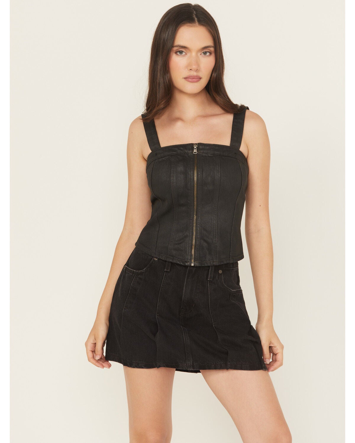 Levi's Women's Sculpted Prize Fight Sleeveless Denim Bustier Top, Black, hi-res