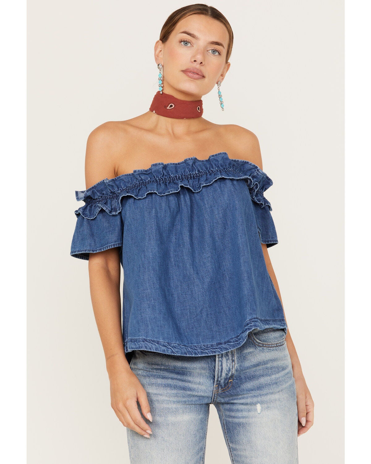 Free People Women's Maxine Top, Medium Wash, hi-res