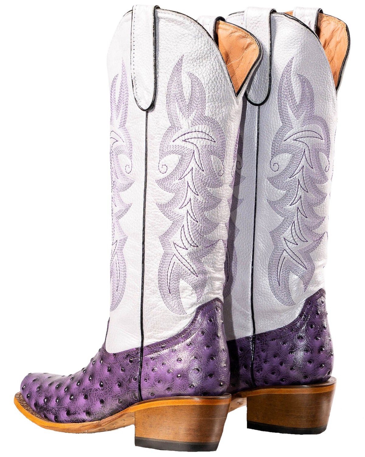 Image #4 - Tanner Mark Women's Merritt Ostrich Print Western Boots - Broad Square Toe, Purple, hi-res
