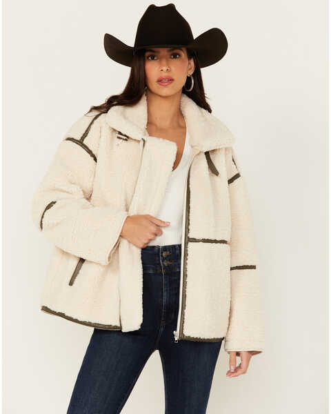 Revel Women's Fleece Zip Up Jacket , Cream, hi-res