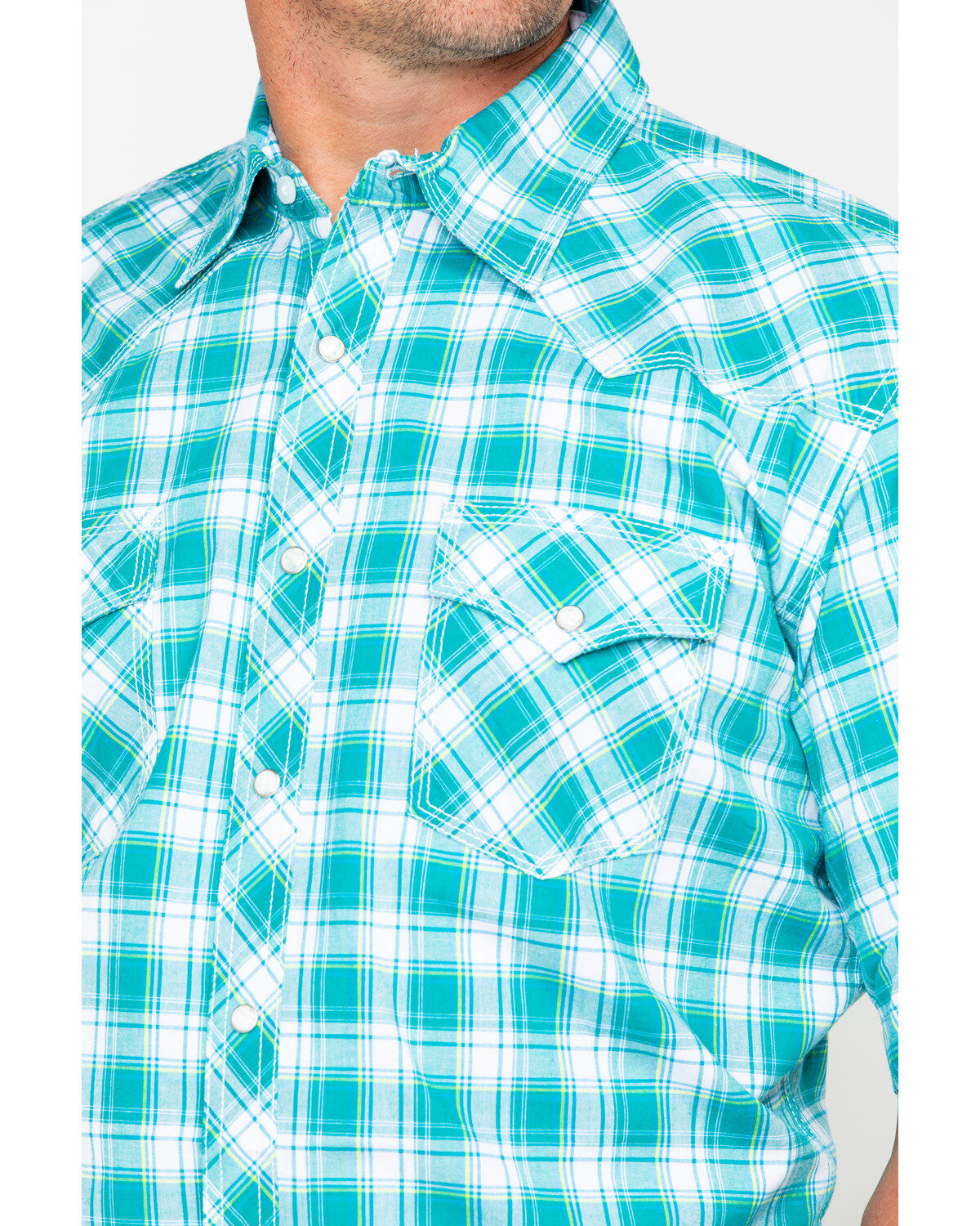 Image #3 - Wrangler 20x Men's Green Plaid Advanced Comfort Short Sleeve Western Shirt , , hi-res